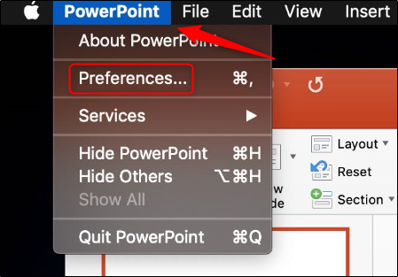 Preferências de PowerPoint