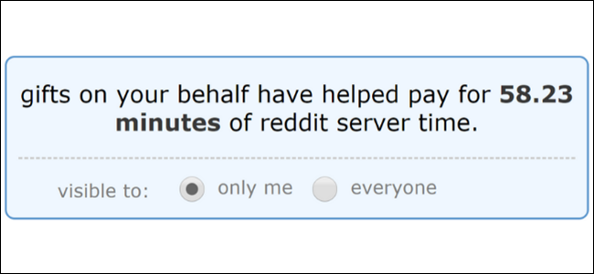 Minutos de tempo de servidor financiado para um usuário no antigo site do Reddit. 