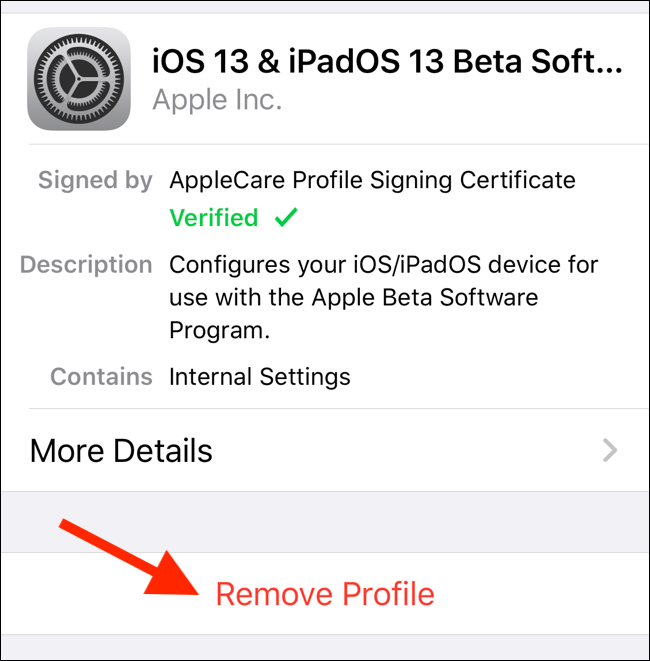 Remover perfil iOS Beta