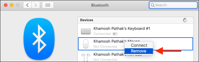 Remova o dispositivo Bluetooth do Mac