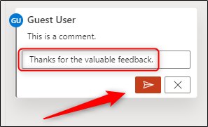 Digite uma resposta a um comentário na caixa de texto e clique no ícone de seta.
