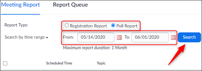 Tipo de relatório e configurações de data