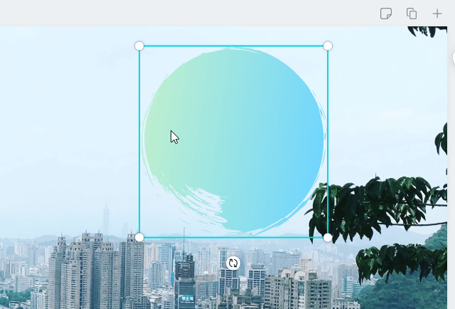 Um GIF animado mostrando um elemento Gradiente sendo redimensionado e realocado no Canva.