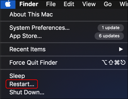 Reinicie o Mac através do menu apple