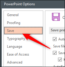 Salvar guia na janela Opções do Word Office