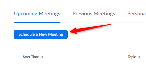 Botão para agendar uma nova reunião