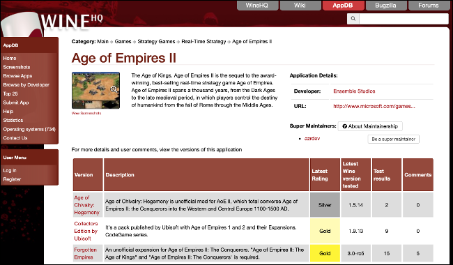 Status jogável do Age of Empires II no WineHQ