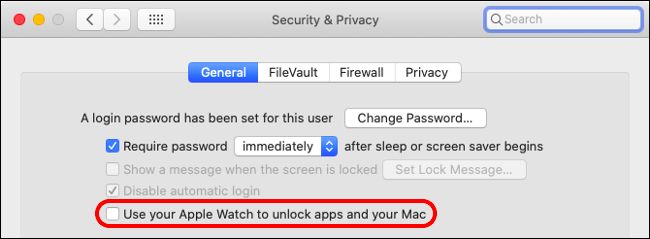 A opção "Use seu Apple Watch para desbloquear aplicativos e seu Mac" na guia Geral em um Mac.