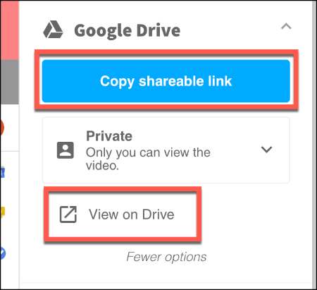 Pressione Exibir no Drive para ver sua gravação do Screencastify no Google Drive ou Copiar link compartilhável para copiar um link para ele