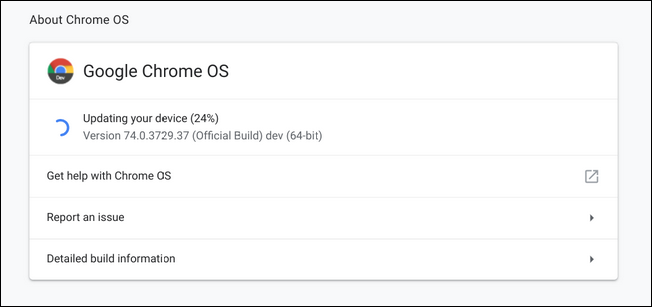 Janela de atualização do Chrome OS