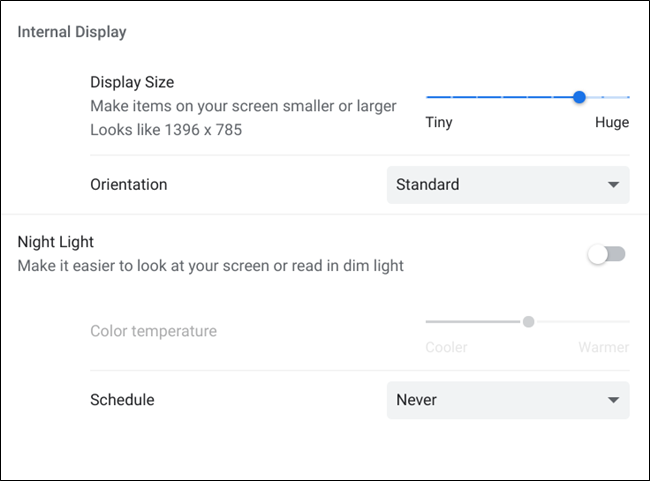 Uma lista de configurações adicionais do dispositivo de exibição