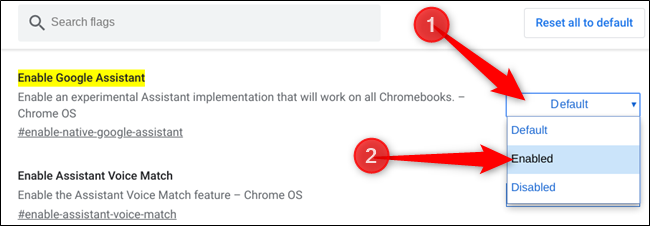 Clique na caixa suspensa ao lado de "Ativar Google Assistente" e, em seguida, clique em Ativado.