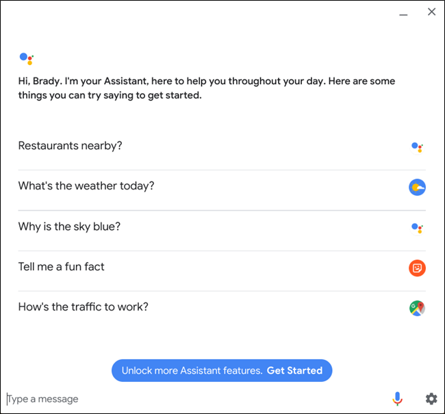 A janela do Google Assistente.
