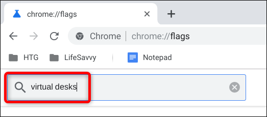 Acesse chrome: // flags e cole as mesas virtuais na barra de pesquisa.