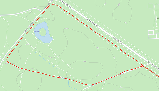 Um mapa GPS mostrando uma rota de corrida circular.