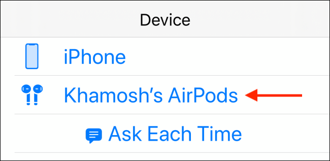 Selecione AirPods na lista