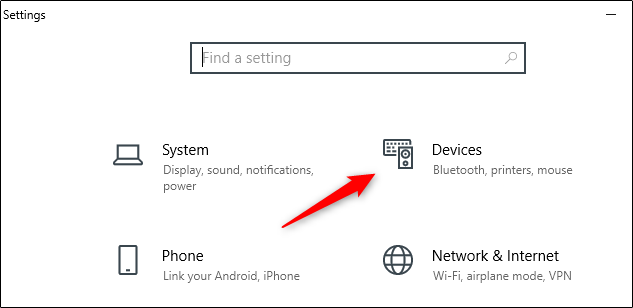 Selecione a opção Dispositivos no menu Configurações