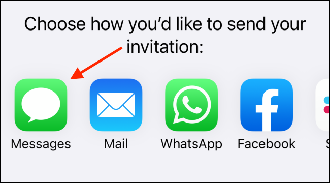 Toque em "Mensagens" para enviar um convite.