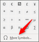 Selecione a opção Mais Símbolos