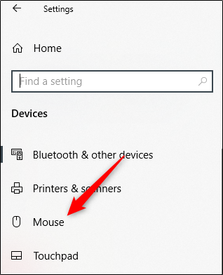 Selecione a opção Mouse no painel esquerdo