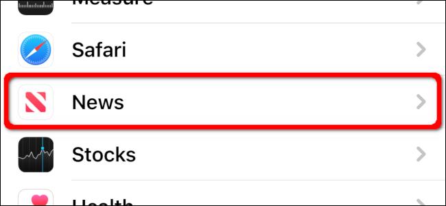 Selecione App de notícias em Configurações
