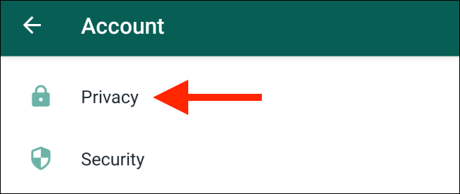 Selecione Privacidade nas contas em Configurações