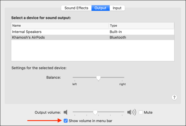 Selecione Mostrar Volume na Barra de Menu