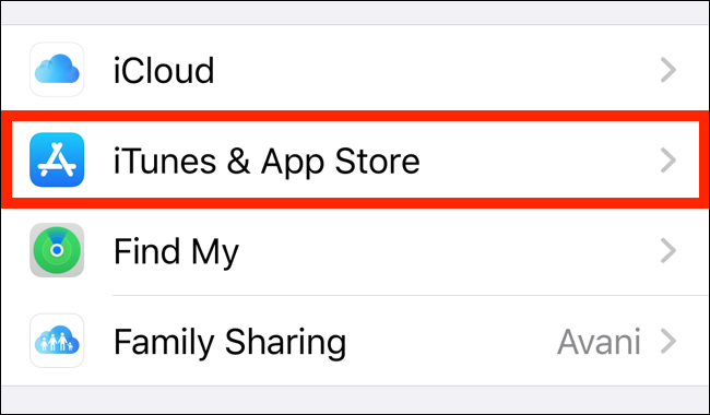 Selecione iTunes e App Store na página da sua conta