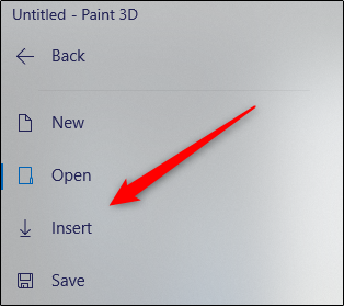 Selecione a opção de inserção em paint 3d