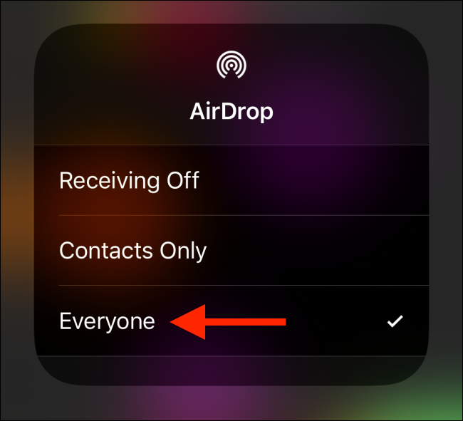 Toque em "Todos" no menu AirDrop.