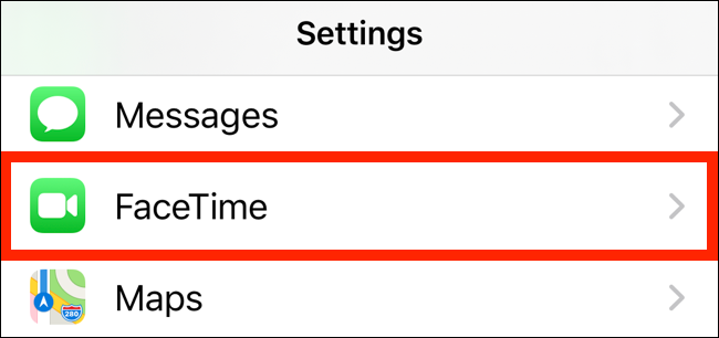 Selecione a opção FaceTime na tela Configurações