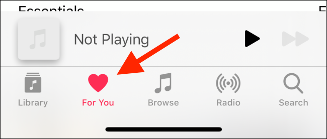 Selecione a guia Para você no Apple Music