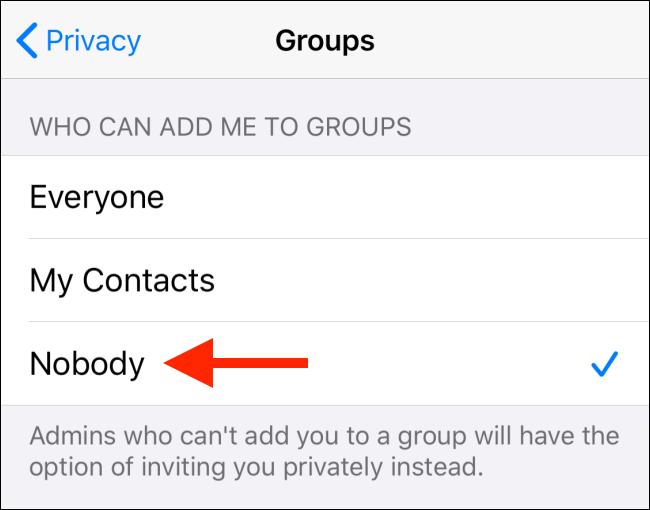 Selecione a opção Ninguém em Grupos no iPhone