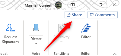 Botão Compartilhar no Microsoft Word
