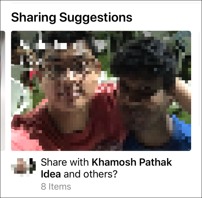 Uma imagem na seção "Sugestões de compartilhamento".
