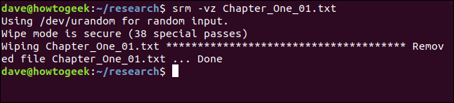 saída de srm em uma janela de terminal