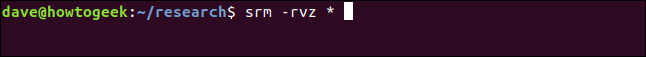 srm -vz * em uma janela de terminal