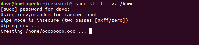 sfill output em uma janela de terminal