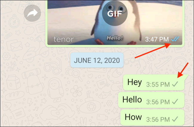 Um único tique nas mensagens no WhatsApp