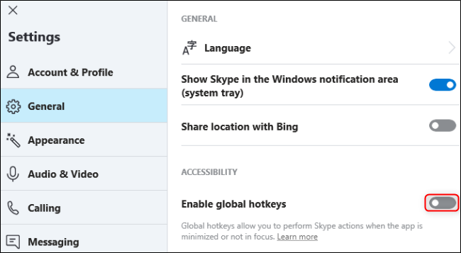 Skype Desativar teclas de atalho globais