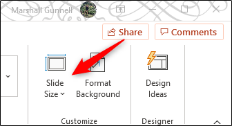 Tamanho do slide no grupo de personalização