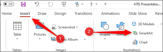 Opção de arte inteligente no grupo de ilustrações em PowerPoint