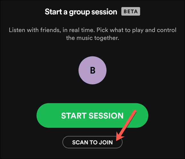 Toque em Digitalizar para participar para digitalizar um código de convite de sessão de grupo Spotify próximo