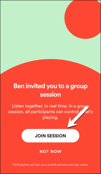 Para ingressar em uma sessão de grupo, toque em Ingressar na sessão ou toque em Agora não para recusar o convite.