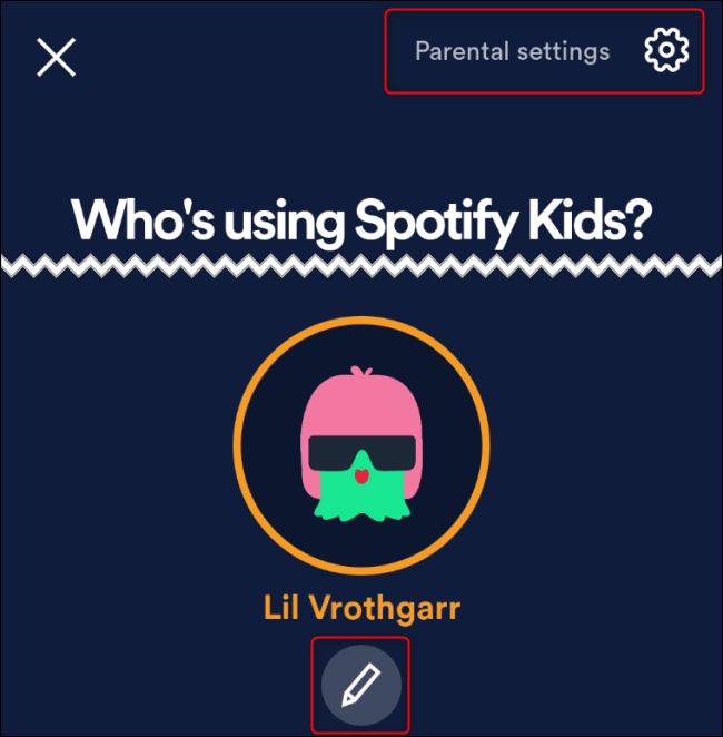 Configurações dos pais do Spotify Kids