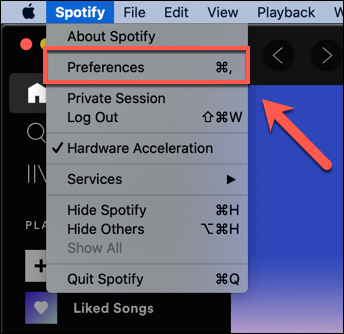 Pressione Spotify> Preferências no macOS