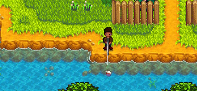 Um personagem pescando em "Stardew Valley".