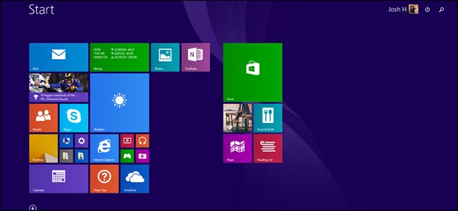 Tela inicial do Windows 8