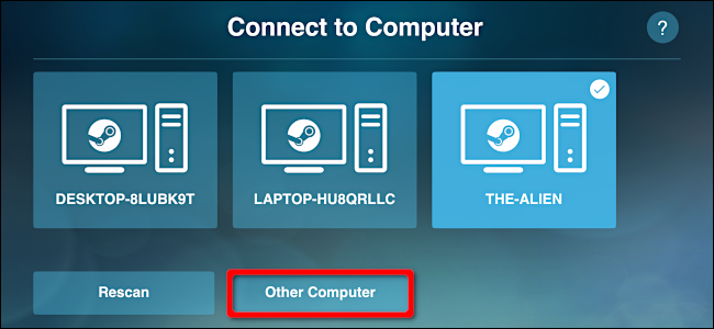 Clique em “Outro computador” na tela “Conectar ao computador”.