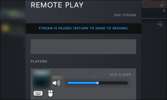 O menu "Remote Play" do Steam para o host. 